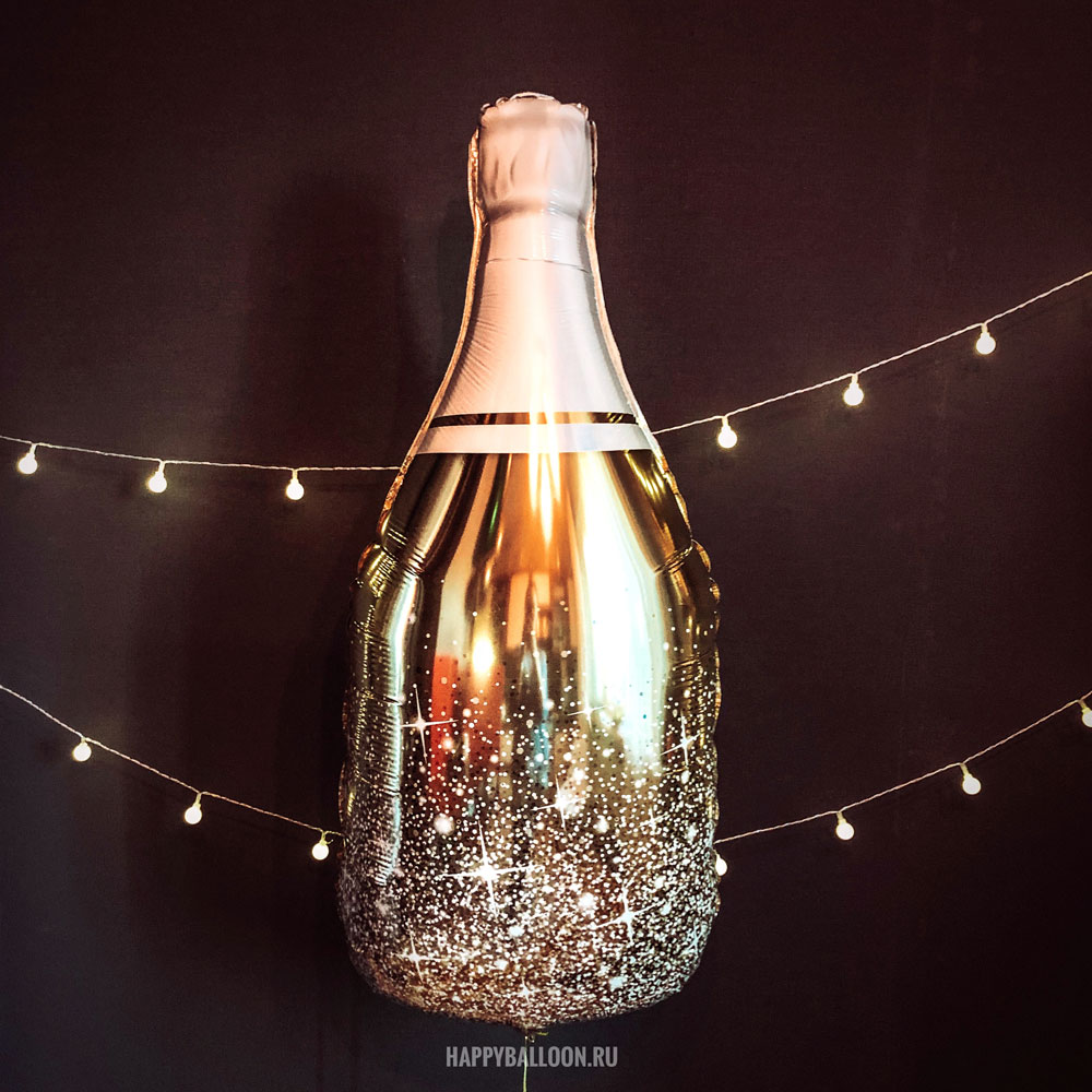 Фольгированный шар Золотая бутылка шампанского | Шампанское |