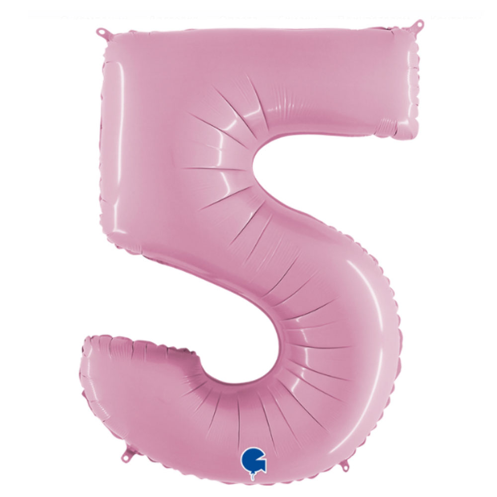 Воздушный шар цифра 5 нежно-розовая