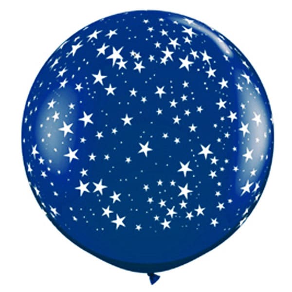 Большой воздушный шар 90 см синего цвета с белыми звездами