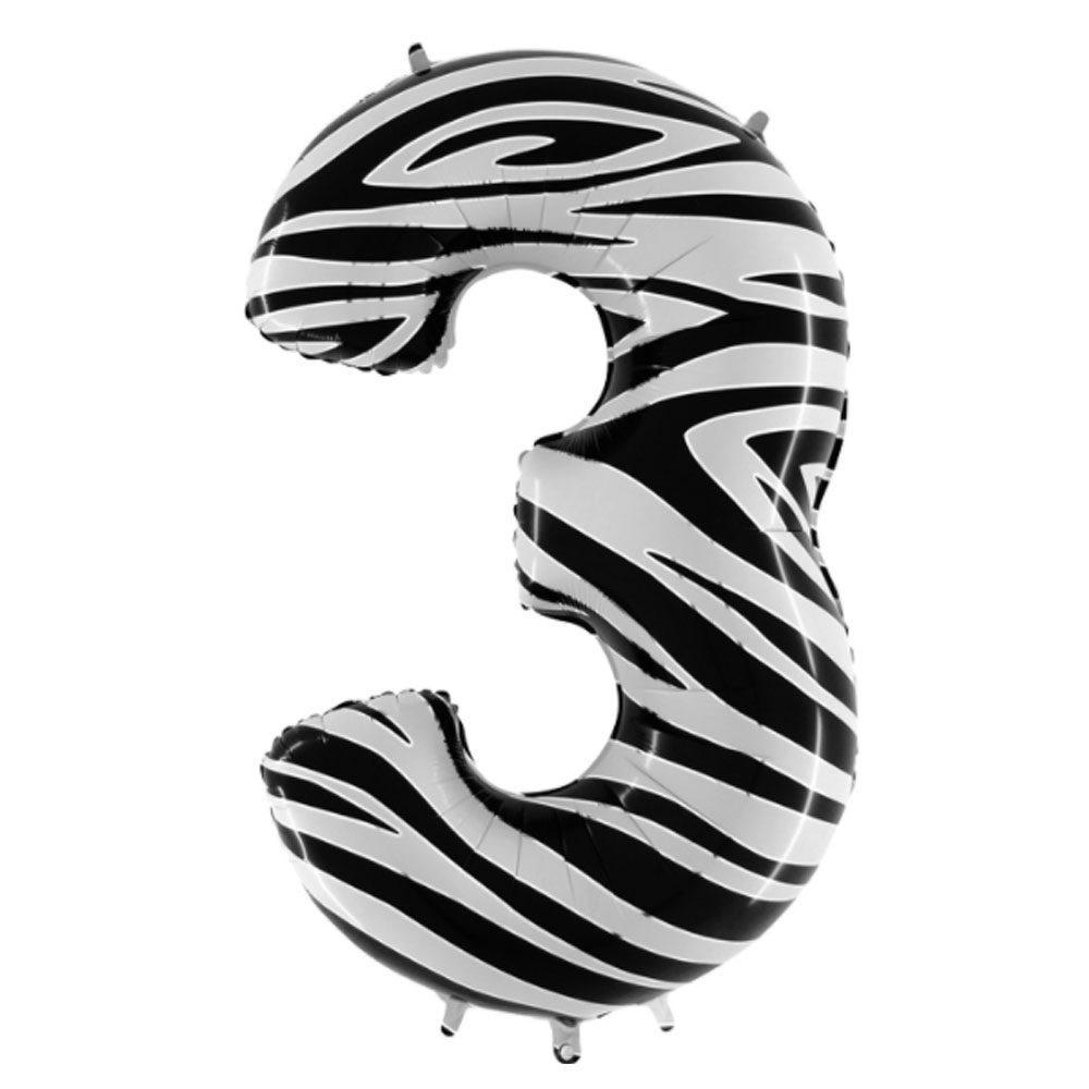 Воздушный шар цифра 3 зебра анимал
